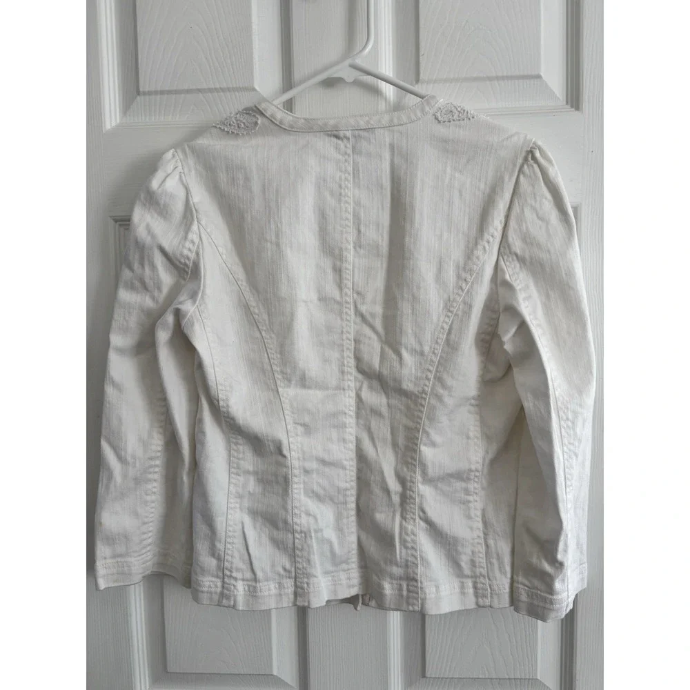 Vintage Chaps Jacket Womens‎ L White Denim Lace Overlay 3/4 Sleeve Cottagecore